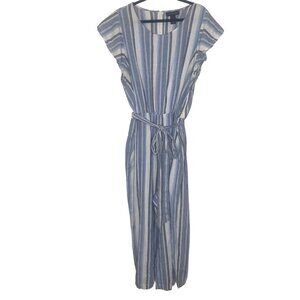 Lane Bryant Linen Blend‎ Crop Jumpsuit Womens Size 22 Blue Striped Wide Leg